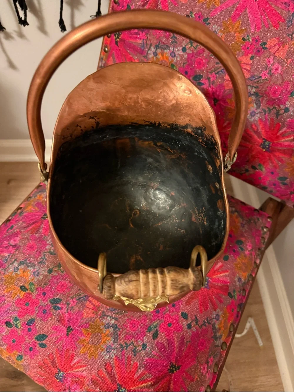 Copper Coal Scuttle with Brass Accents - Copper